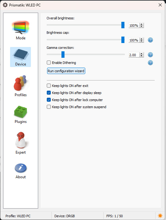 Configuration du logiciel Prismatik pour l’Ambilight