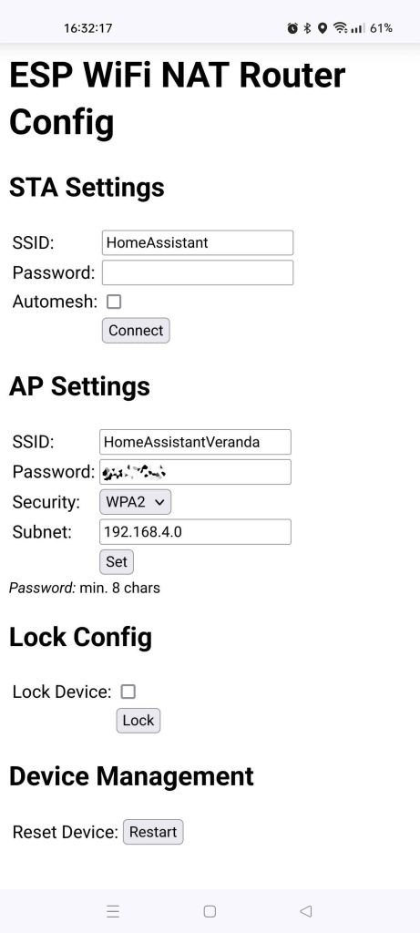 Page de configuration du répéteur Wifi